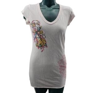 Y2k Bejeweled by Susan Fixel Light Pink Tattoo graphic T-shirt Size M 3505